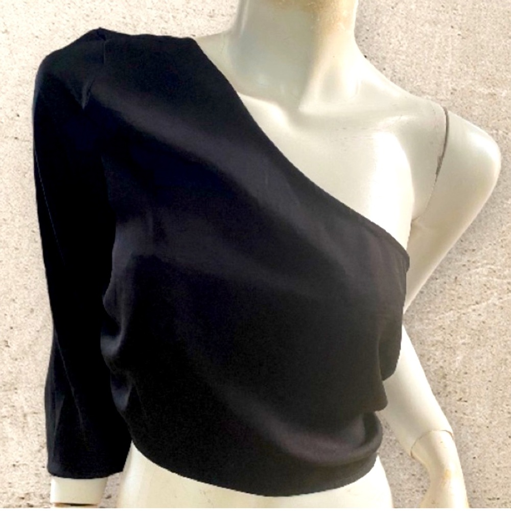 Melrose & Market size small single sleeve blouse, black sexy off shoulder crop